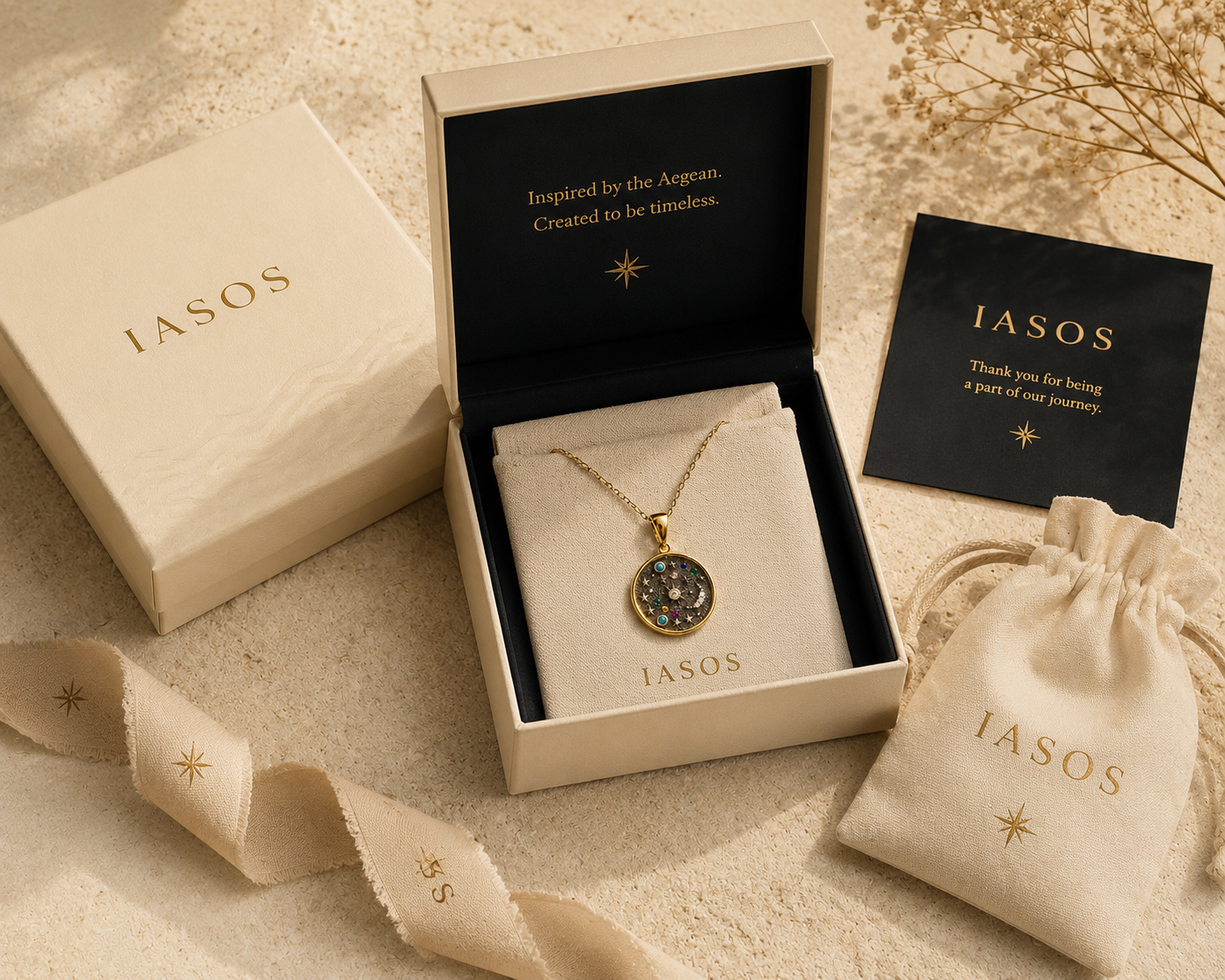 Sun Moon and Stars gold pendant